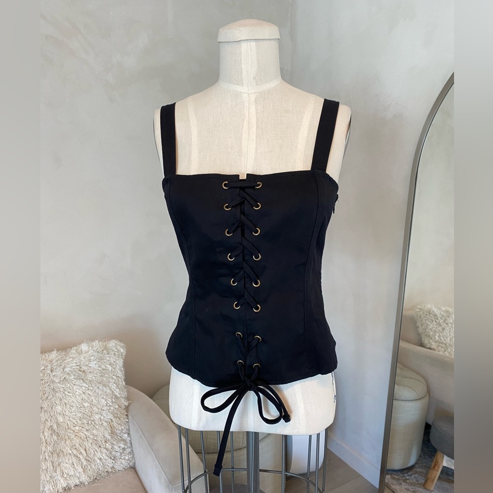 BLACK CORSET LACE UP COTTON TOP